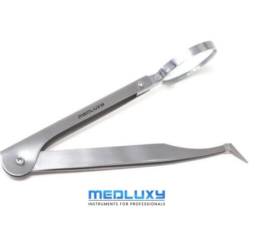 Medluxy - Splinter Tweezers with Magnifying Glass (Adjustable Magnifier) - Curved / Angled / Hook Tip - 13 cm (Tweezers)